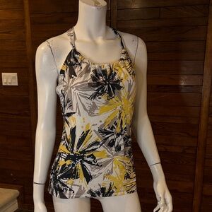 Women’s Floral Halter Tank Top - Yellow, Black & White